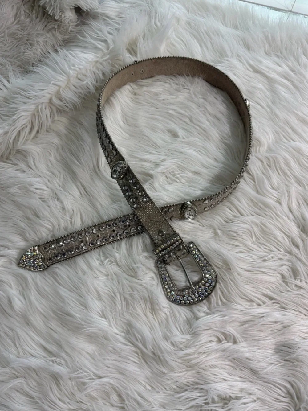 Statement Belt Womens Large Crystal Studded Silver Flashy Bling EUC
